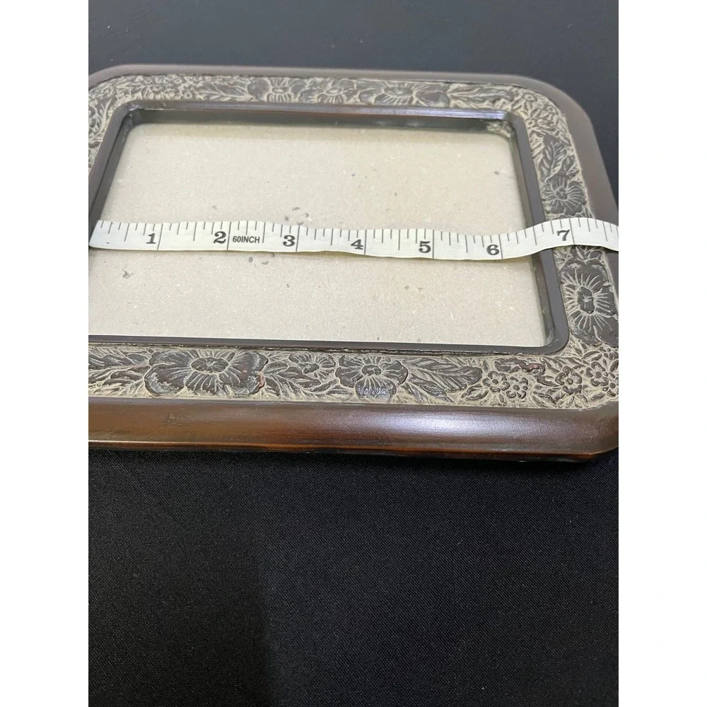 Vintage Floral Relief Picture Frame Dark Wood Tone Tabletop 4x6 Style Decor